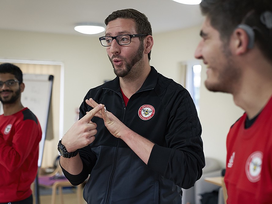 Britain’s only full-time Deaf football coach, Ben Lampert inspires youngsters to achieve their goals. Picture: EFL Trust.