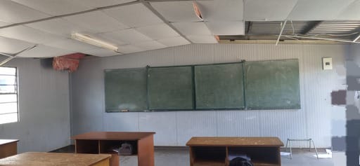 Damaged ceiling where pupils wrote their final exams. Picture by Ntokozo Abraham.